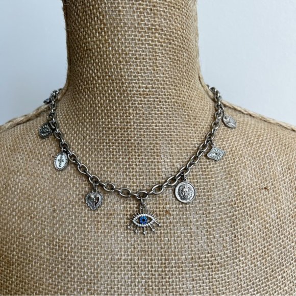 Hardy Wolf Silver Evil Eye Necklace Handmade Harmony Unique Charm Chain Necklace - Picture 1 of 5